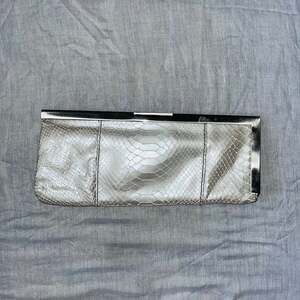 Calvin Klein Silver Snakeskin Embossed Evening Clutch Bag - Gunmetal Frame